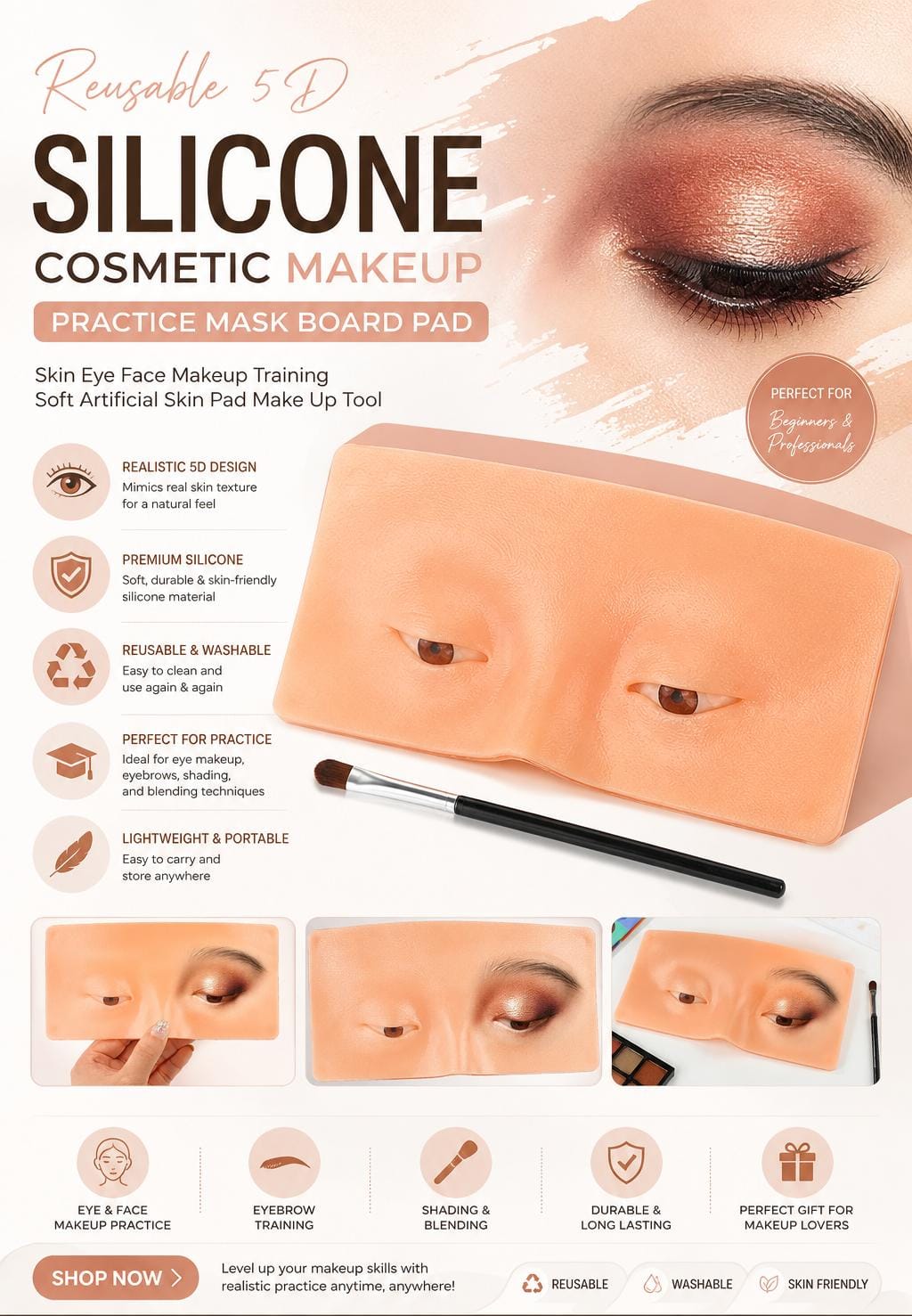 Reusable 5D Silicone Makeup Practice Pad 