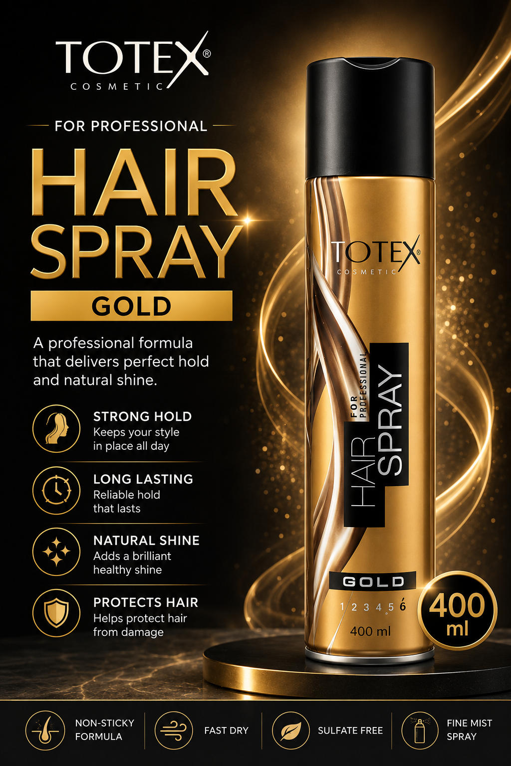 TOTEX Cosmetic Hair Spray Gold 400ml